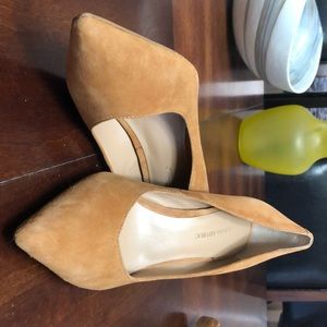 Tan suede high heel shoes